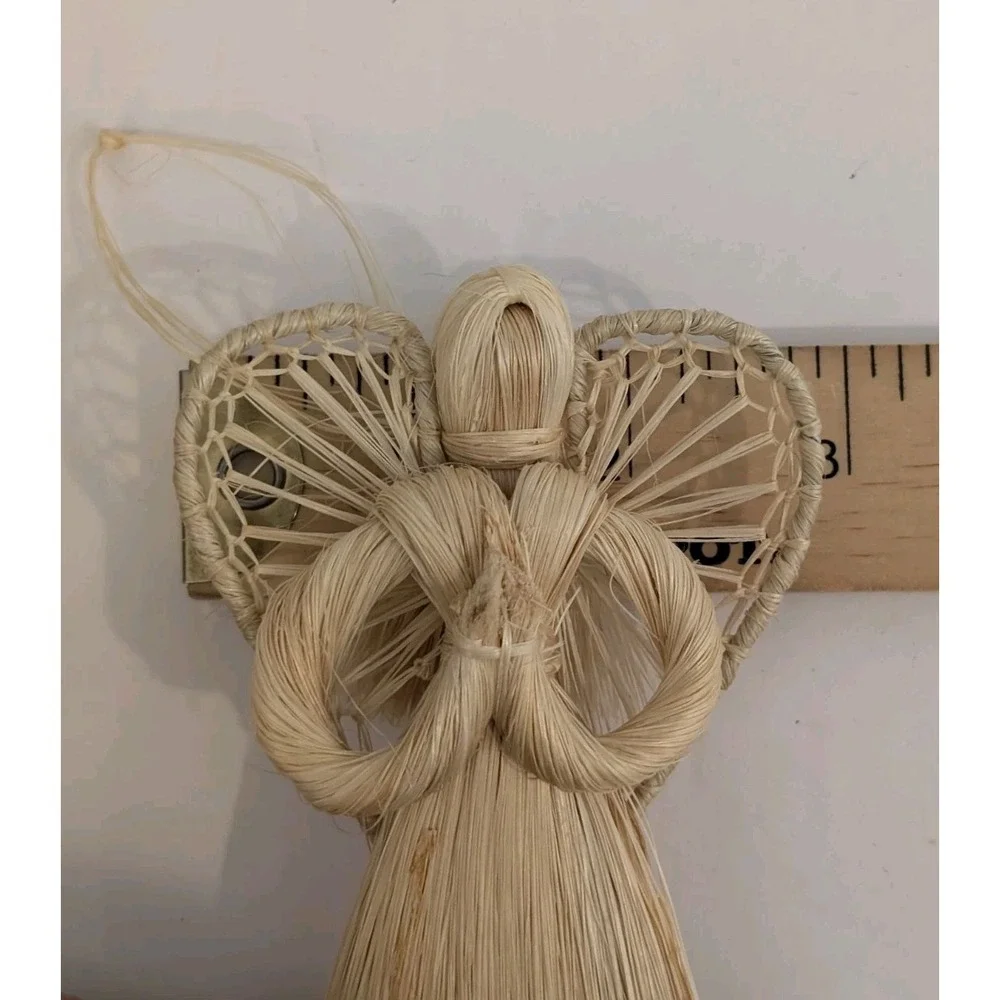 Vintage Abaca Praying Angel Christmas Ornament Handmade Raffia Straw Corn Husk